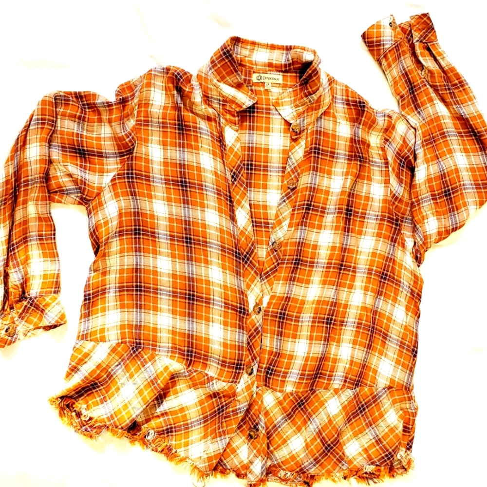 Plad cognac and blue with gold thread gorgeous comfortable shirt